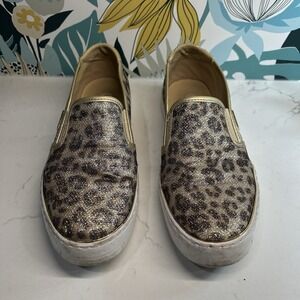 GBG Womens Leopard Animal Print Slip On Shimmer Sneakers‎ Shoes glittery Size 8